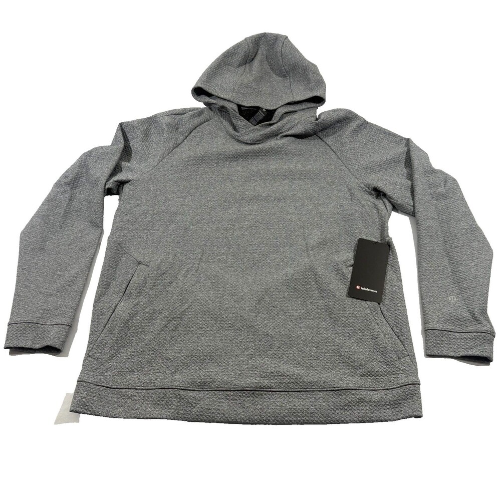 Lululemon Mens Textured Double Knit Cotton Hoodie Gray Pullover Gym Run XL NEW